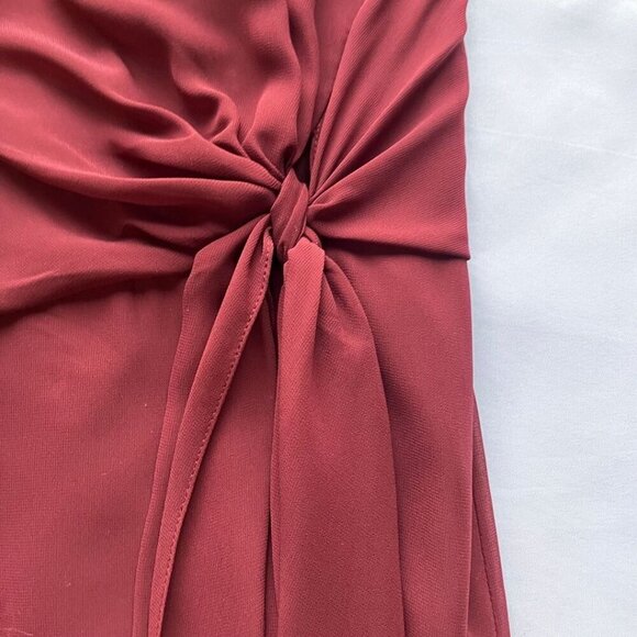 NWOT JENNY YOO COLLECTION BURGUNDY HALTER CHIFFON FRONT TIE FORMAL DRESS - 4 - Picture 12 of 14